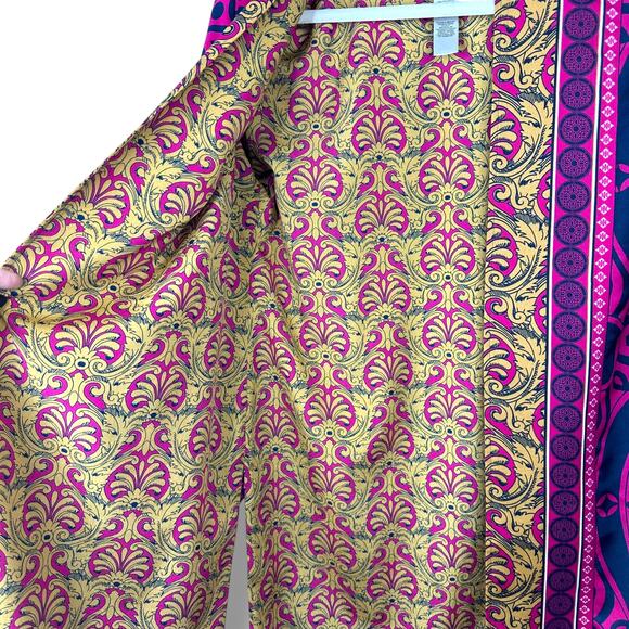 Chico's NWOT Satin Paisley Printed Reversible Open Front Kimono Duster Jacket - Picture 5 of 10